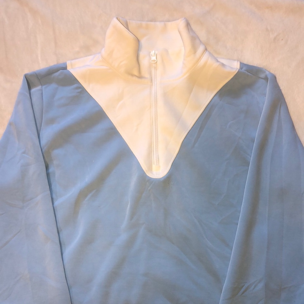 Light blue and white Sincerely Jules cropped active jacket. Size L.